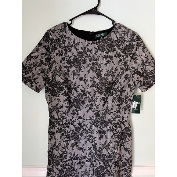 $180 Ralph Lauren Women's Black Pembrook Floral Knit Baba A-Line Day Dress Sz 10 - Picture 6 of 14